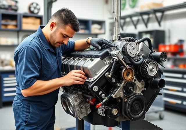 Technician working on JDM engine
