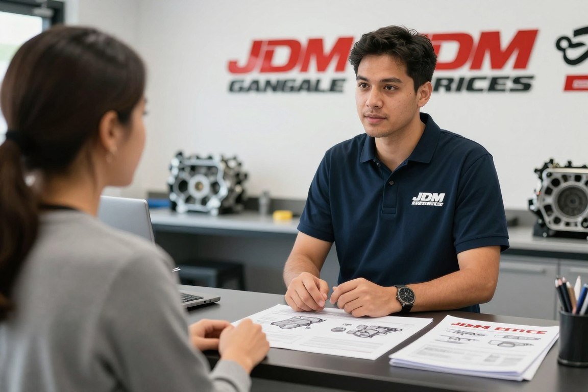 Customer discussing engine options with an Arthur Gonzalez JDM Engines specialist Customer discussing engine options with an Arthur Gonzalez JDM Engines specialist