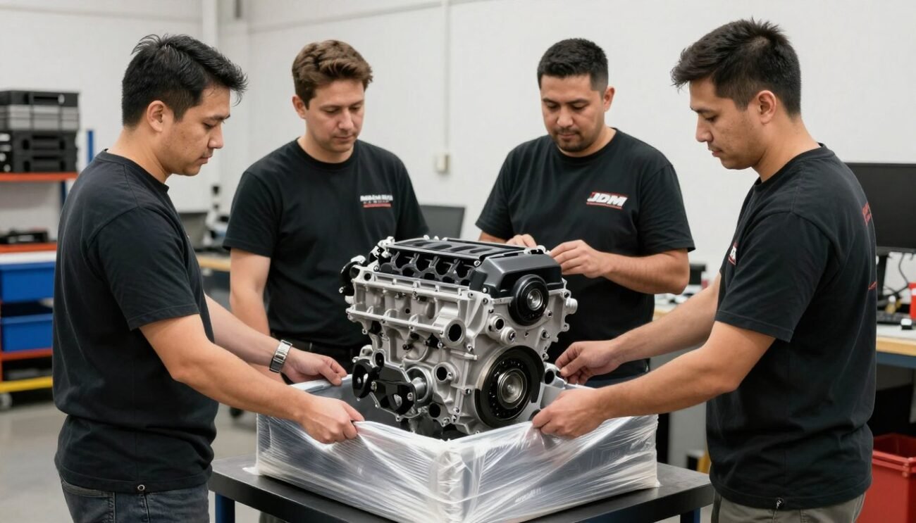 JDM engine being carefully packaged for shipping at Arthur Gonzalez JDM Engines JDM engine being carefully packaged for shipping at Arthur Gonzalez JDM Engines