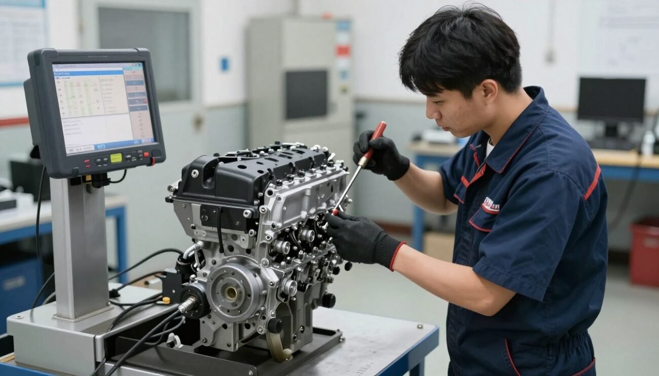 Mechanic inspecting a JDM engine for reliability factors Mechanic inspecting a JDM engine for reliability factors
